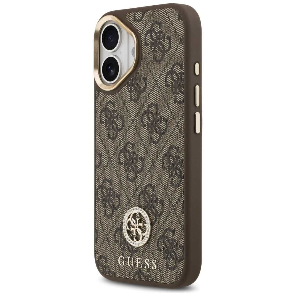 Husa de protectie Guess Hardcase 4G Strass Logo MagSafe (GUHMP17SP4GRMDEW) compatibil cu iPhone 17, Maro