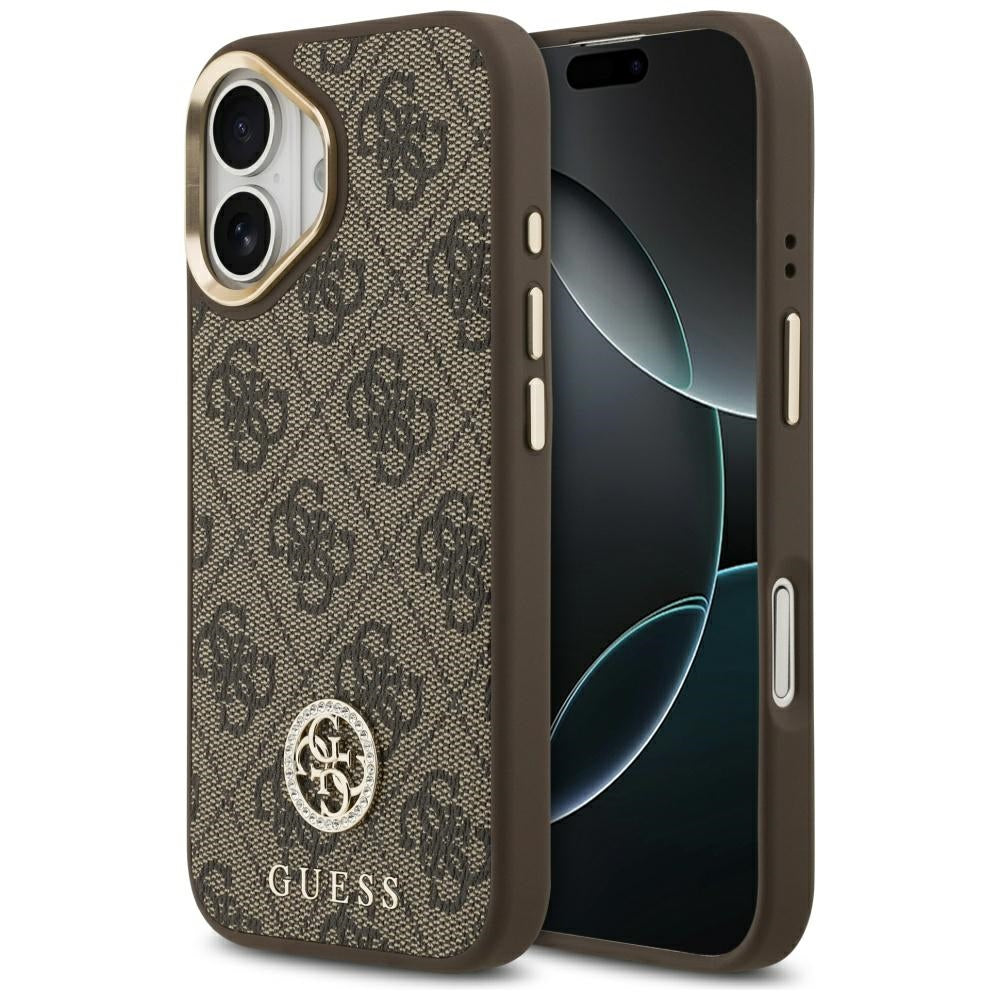 Husa de protectie Guess Hardcase 4G Strass Logo MagSafe (GUHMP17SP4GRMDEW) compatibil cu iPhone 17, Maro