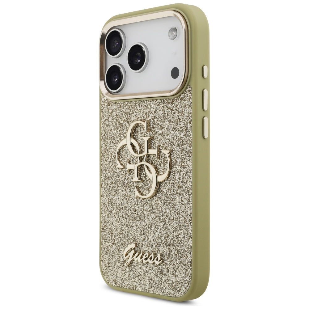 Husa de protectie Guess Fixed Glitter Big 4G Metal Frame (GUHCP17LHG4SGCD) compatibil cu iPhone 17 Pro, Auriu