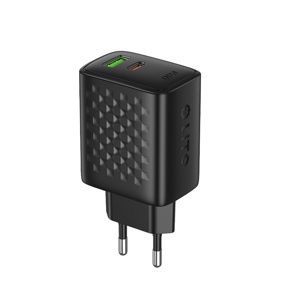Incarcator Lito (LC24), Type-C, USB Output, PD65W, GaN, PC Fireproof, EU Plug, Negru