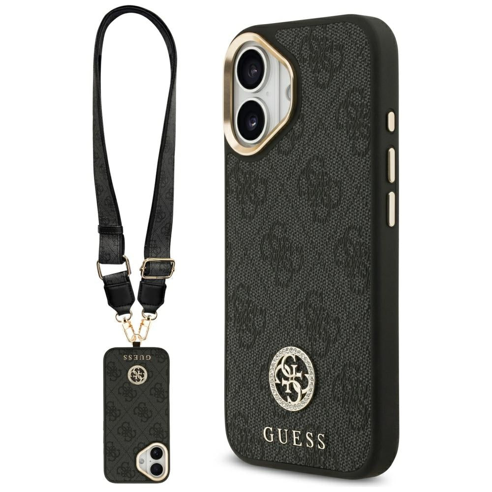 Husa de protectie Guess 4G Strass Logo with Big Strap Metal Button MagSafe (GUHMP17SP4G4DCSK) compatibil cu iPhone 17, Negru