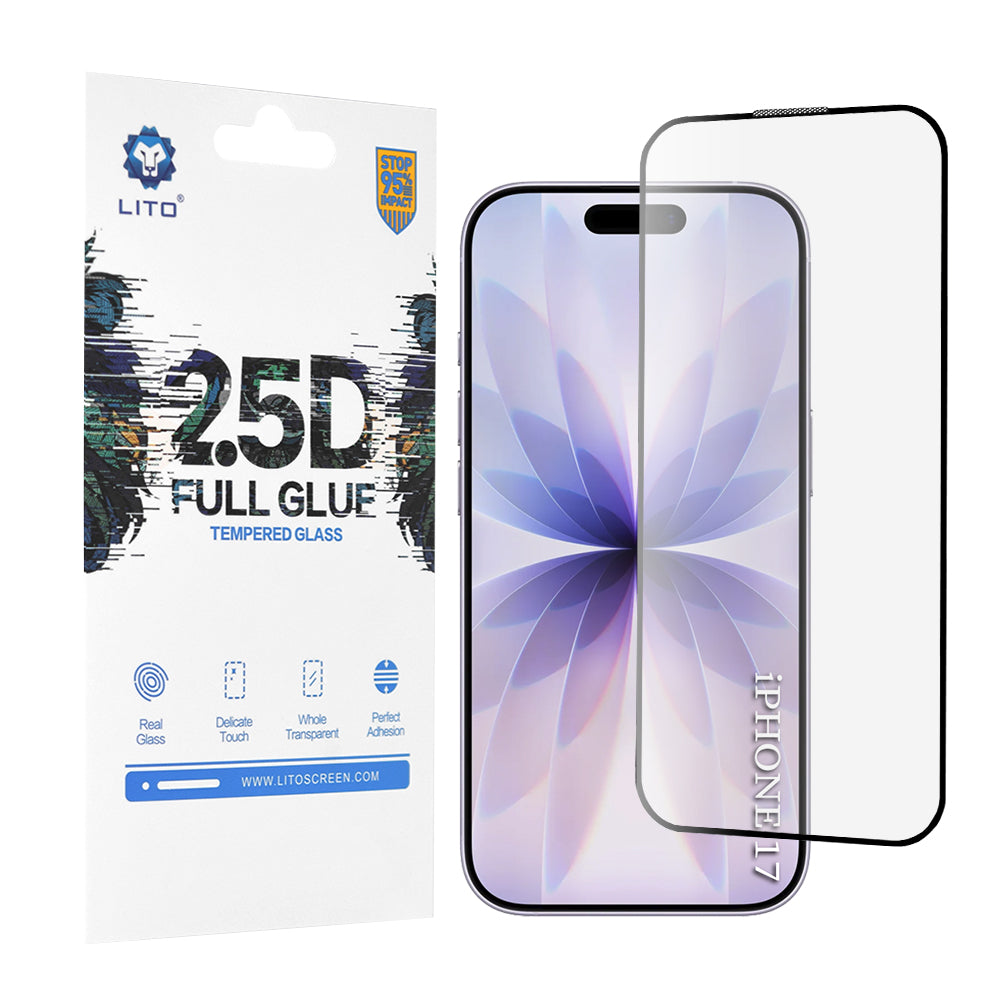 Folie de protectie Lito 2.5D FullGlue Glass compatibil cu iPhone 17 / iPhone 16 Pro, Negru