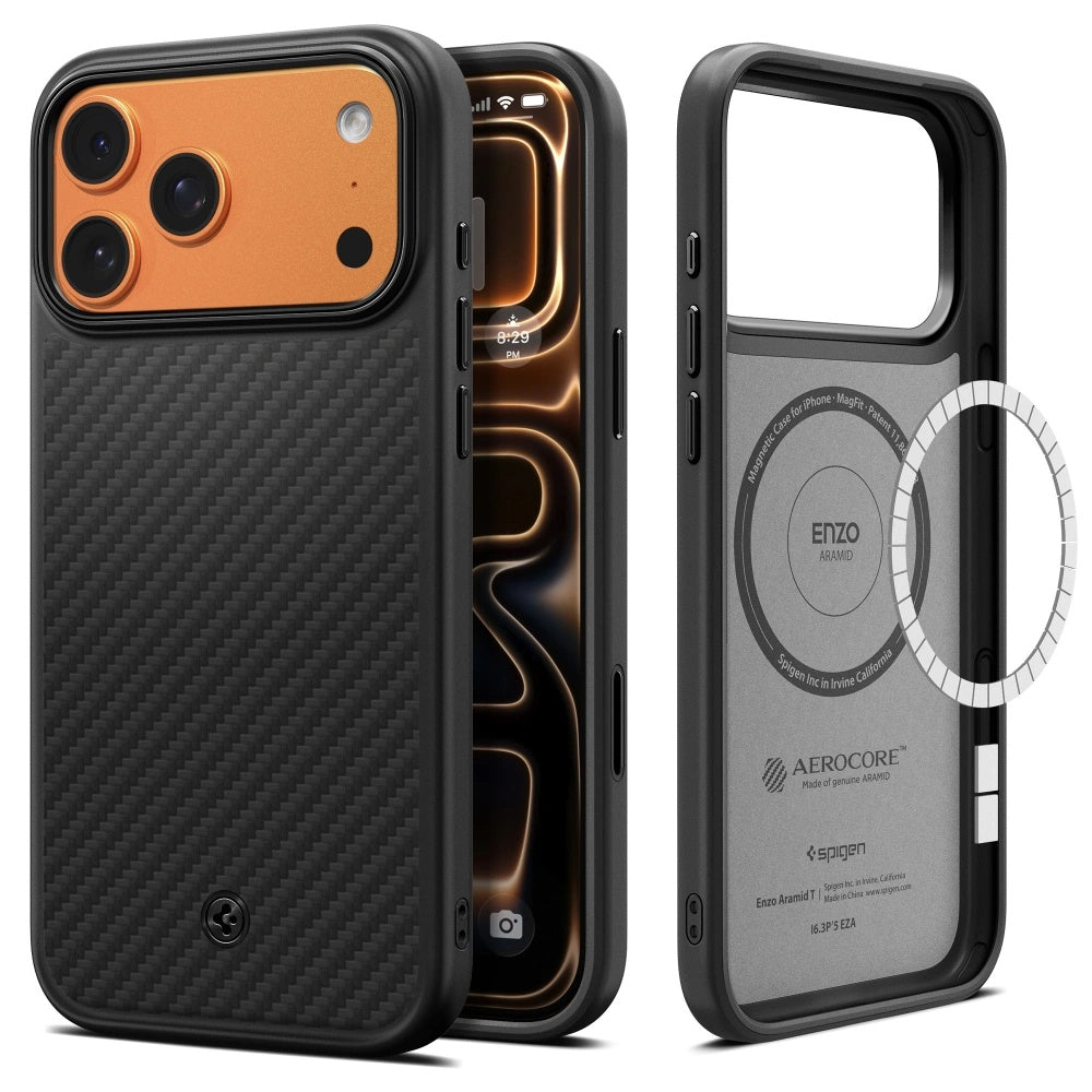 Husa de protectie Spigen Enzo Aramid "T" MagSafe (ACS09906) compatibil cu iPhone 17 Pro Max, Negru