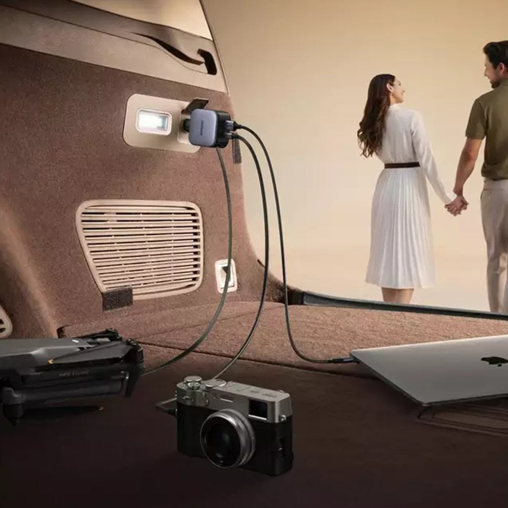 Incarcator Ugreen Car EC603 (55909B), with Retractable USB-C Cable, Dual-Port, 90W, Quick Charge, 70cm, Negru