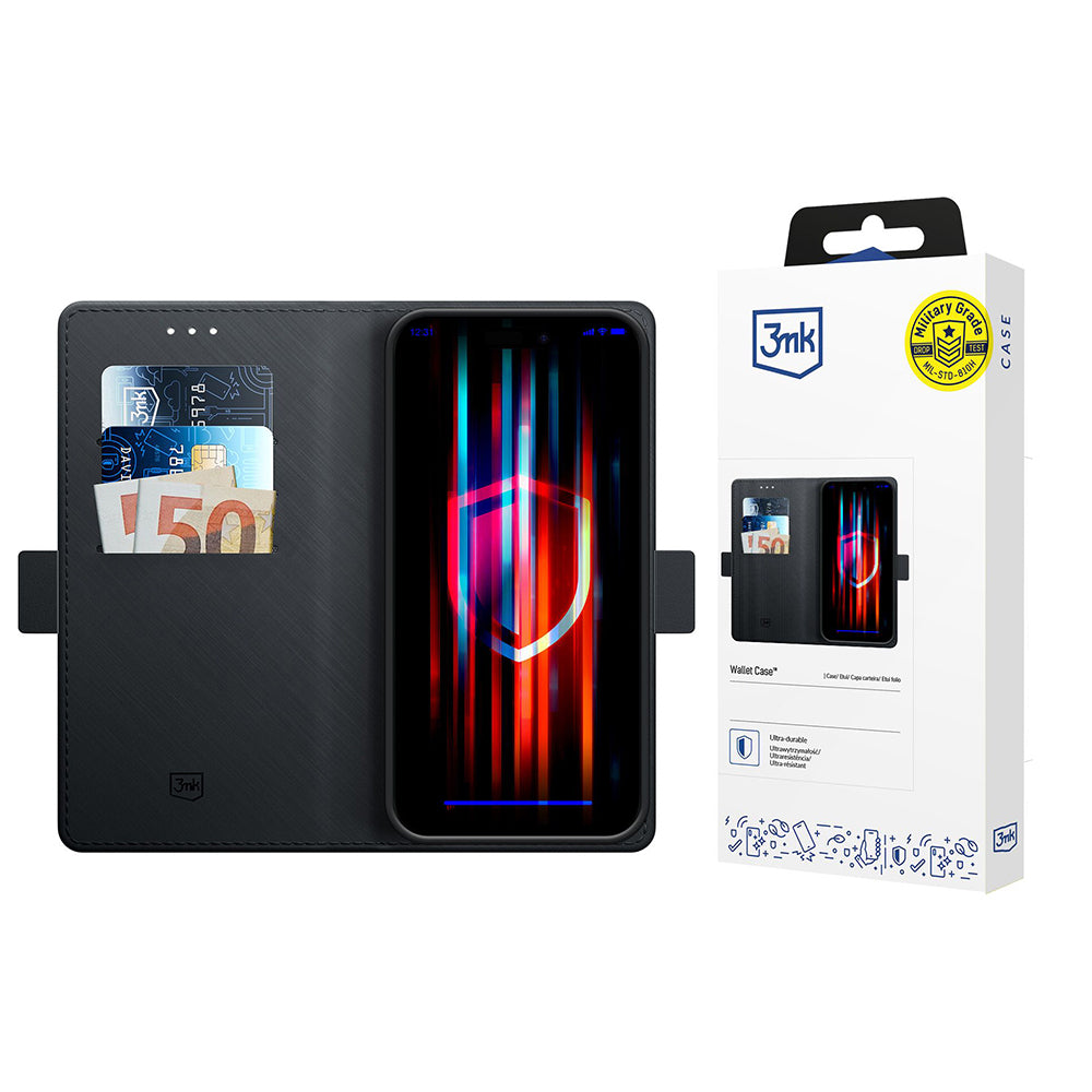 Husa de protectie 3mk Wallet compatibil cu iPhone 16e / iPhone 17e, Negru