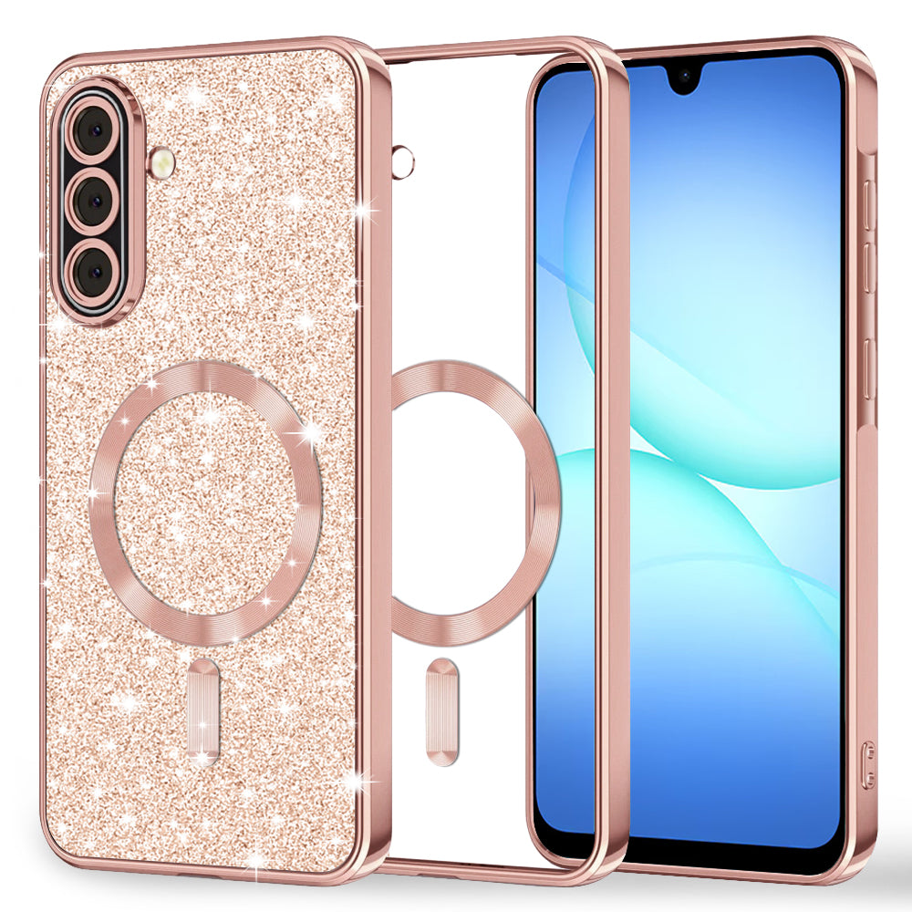 Husa de protectie Techsuit Luxury Glitter MagSafe compatibil cu Samsung Galaxy A17 5G / A17 4G / M17 / F17, Roz Auriu