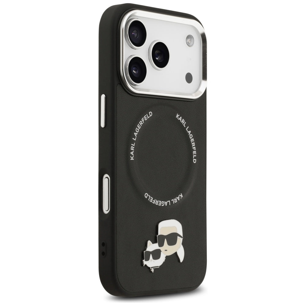 Husa de protectie Karl Lagerfeld Leather K&C Pins MagSafe (KLHMP17LPSMLRKCK) compatibil cu iPhone 17 Pro, Negru
