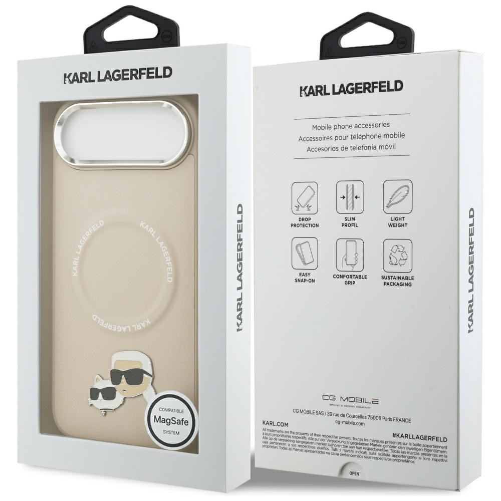 Husa de protectie Karl Lagerfeld Leather K&C Pins MagSafe (KLHMP17MPSMLRKCE) compatibil cu iPhone 17 Air, Bej