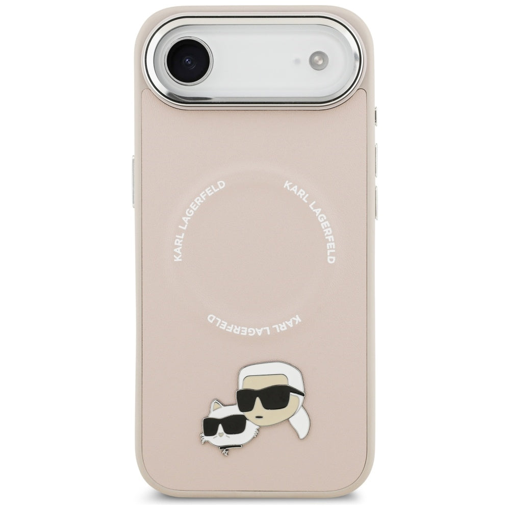 Husa de protectie Karl Lagerfeld Leather Karl & Choupette Pins MagSafe (KLHMP17MPSMLRKCP) compatibil cu iPhone 17 Air, Roz