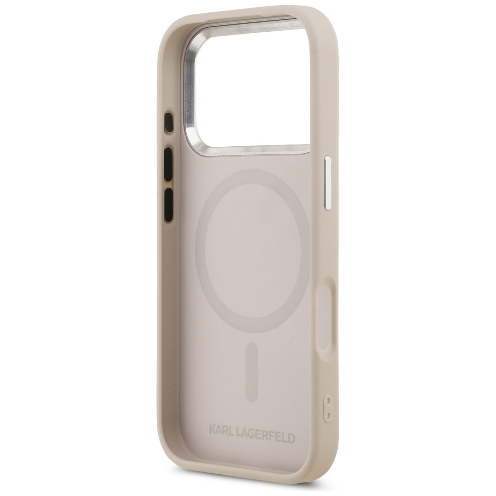 Husa de protectie Karl Lagerfeld Leather Choupette Pin MagSafe (KLHMP17XPSMLRCHP) compatibil cu iPhone 17 Pro Max, Roz