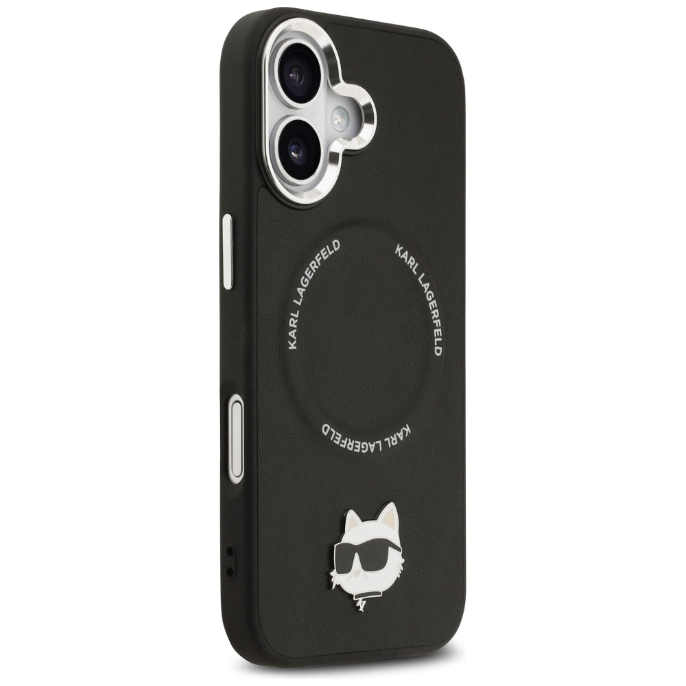 Husa de protectie Karl Lagerfeld Leather Choupette Pin MagSafe (KLHMP17SPSMLRCHK) compatibil cu iPhone 17, Negru