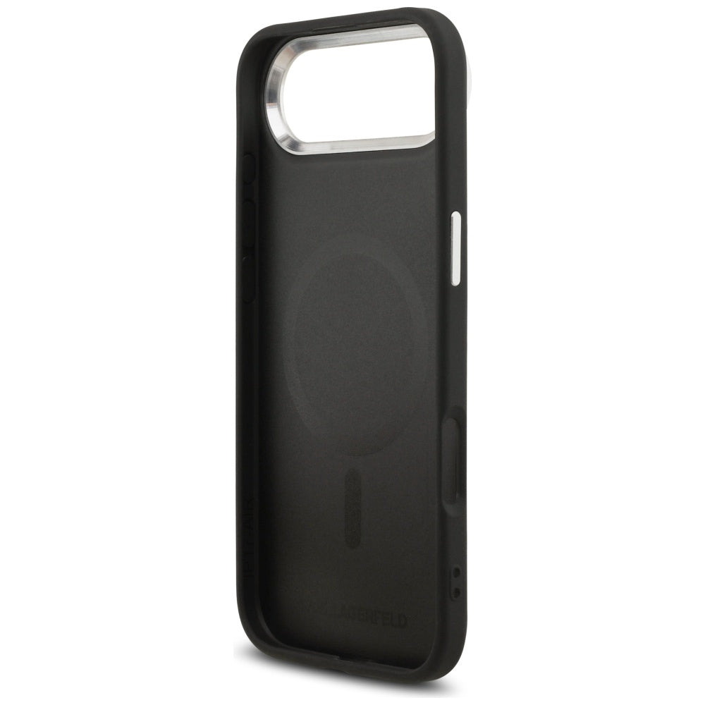 Husa de protectie Karl Lagerfeld Leather Choupette Pin MagSafe (KLHMP17MPSMLRCHK) compatibil cu iPhone 17 Air, Negru