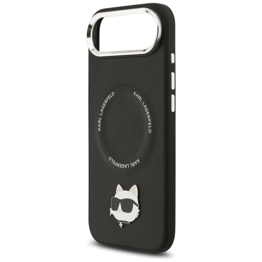 Husa de protectie Karl Lagerfeld Leather Choupette Pin MagSafe (KLHMP17MPSMLRCHK) compatibil cu iPhone 17 Air, Negru