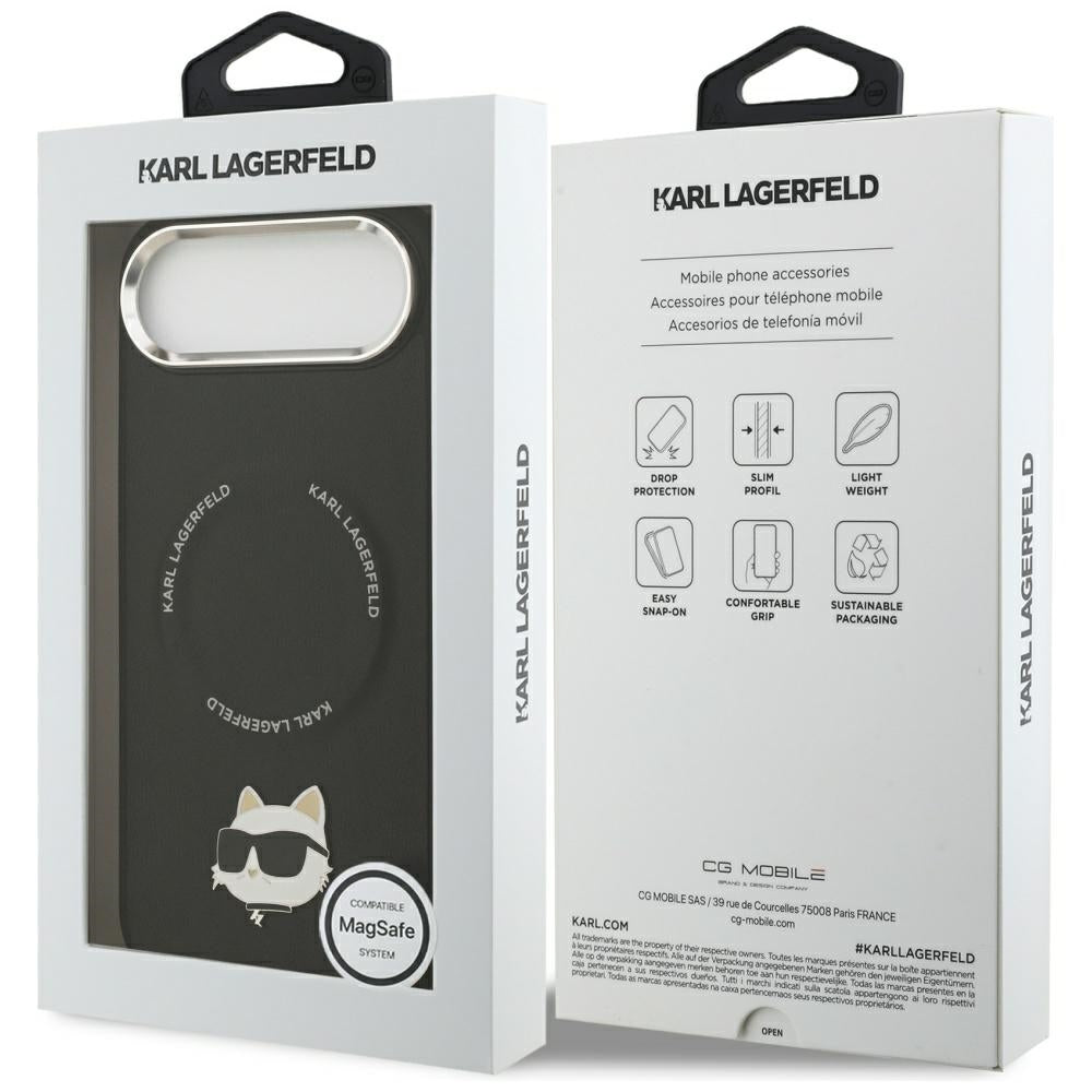 Husa de protectie Karl Lagerfeld Leather Choupette Pin MagSafe (KLHMP17MPSMLRCHK) compatibil cu iPhone 17 Air, Negru