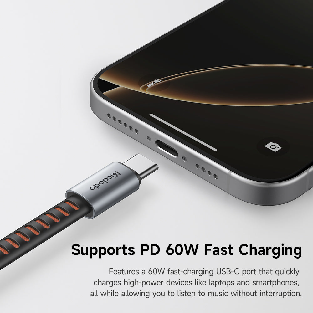 Adaptor Mcdodo Audio Adapter (CA-3120), USB-C to USB-C & DC 3.5mm, PD60W, Premium Sound Quality, Aluminum Alloy/Nylon, 0.1m, Gri
