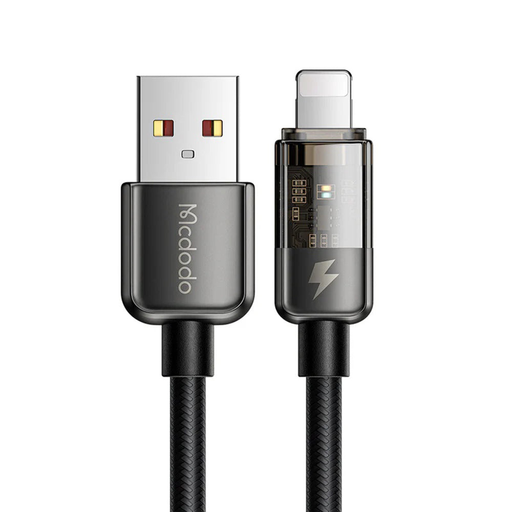 Cablu Mcdodo (CA-3140), USB-A to Lightning, 3A, Transparent Design, Auto Power Off, 1.2m, Negru