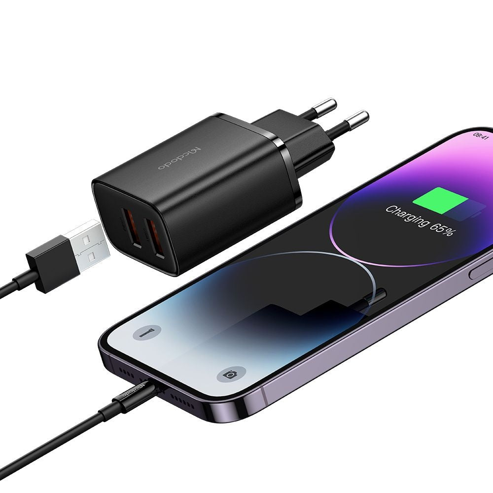 Incarcator Mcdodo (CH-5070), 2x USB-A, 12W, Fireproof, Negru