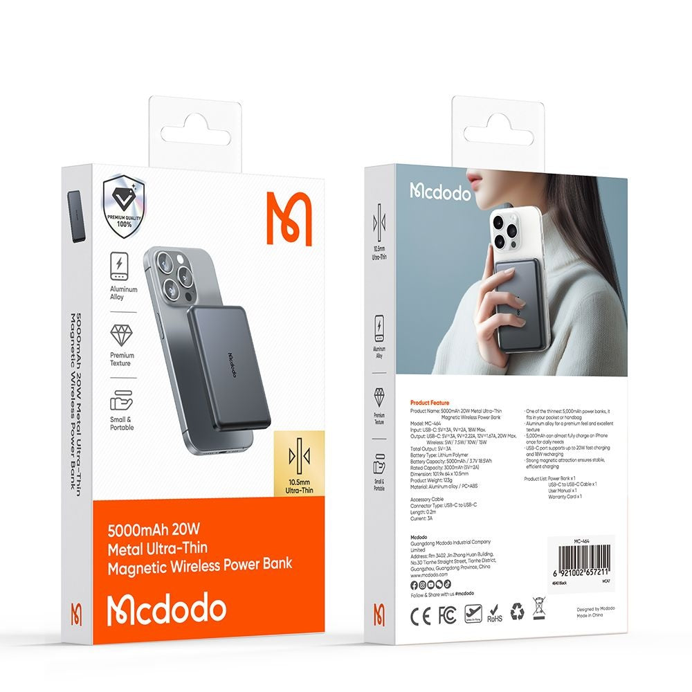 Baterie externa Mcdodo Magnetic Meta Series (MC-4641), 5000mAh, 20W, Ultra-Thin Design, Negru