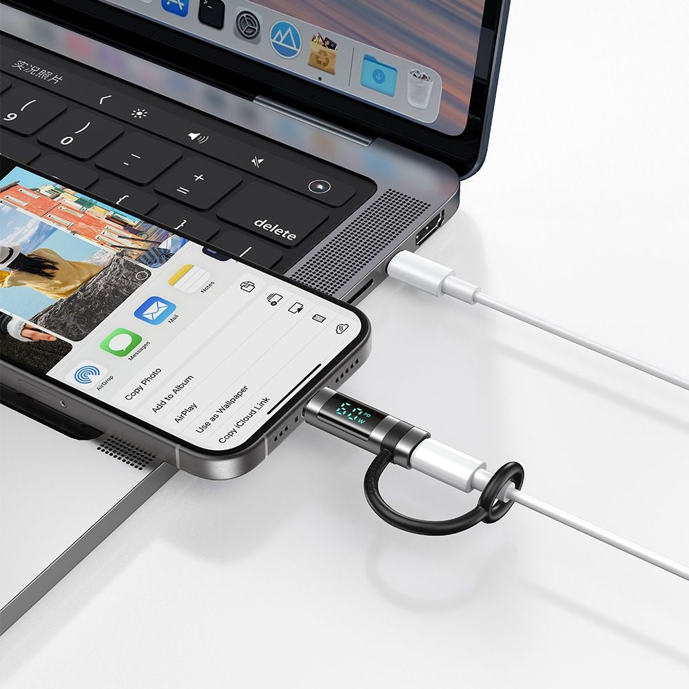 Adaptor Mcdodo Adapter Pigeon Series (OT-0180), Silicone Hook, Aluminium Alloy, Lightning to USB-C, 60W, HD LED Display, Negru