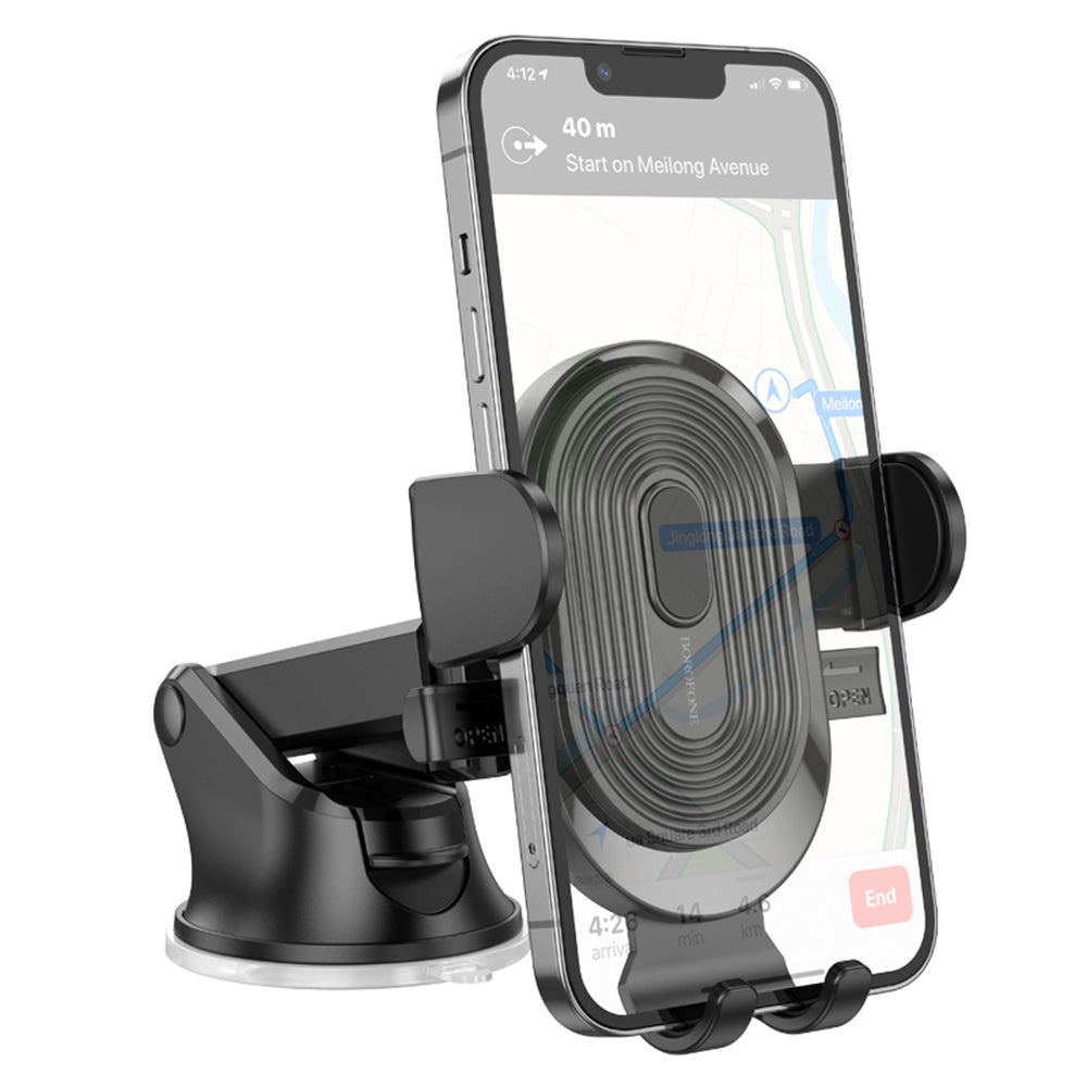 Suport Borofone Experience (BH85), with Suction Cup, for Dashboard/Windshield, 360° Adjust, Telescopic Arm, 4.7–7", Negru