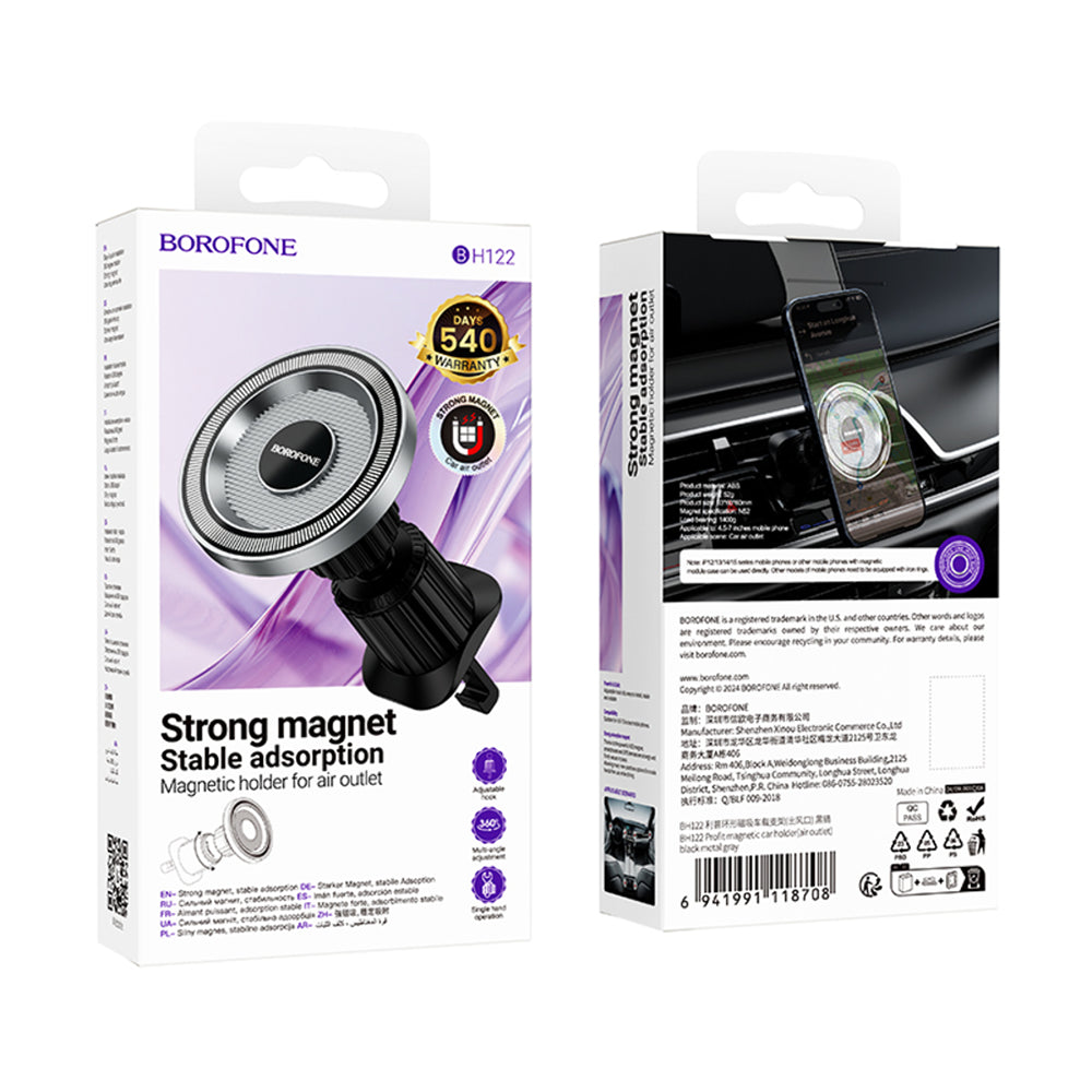 Suport Auto Borofone Profit (BH122), Magnetic, Grila Ventilatie, Negru