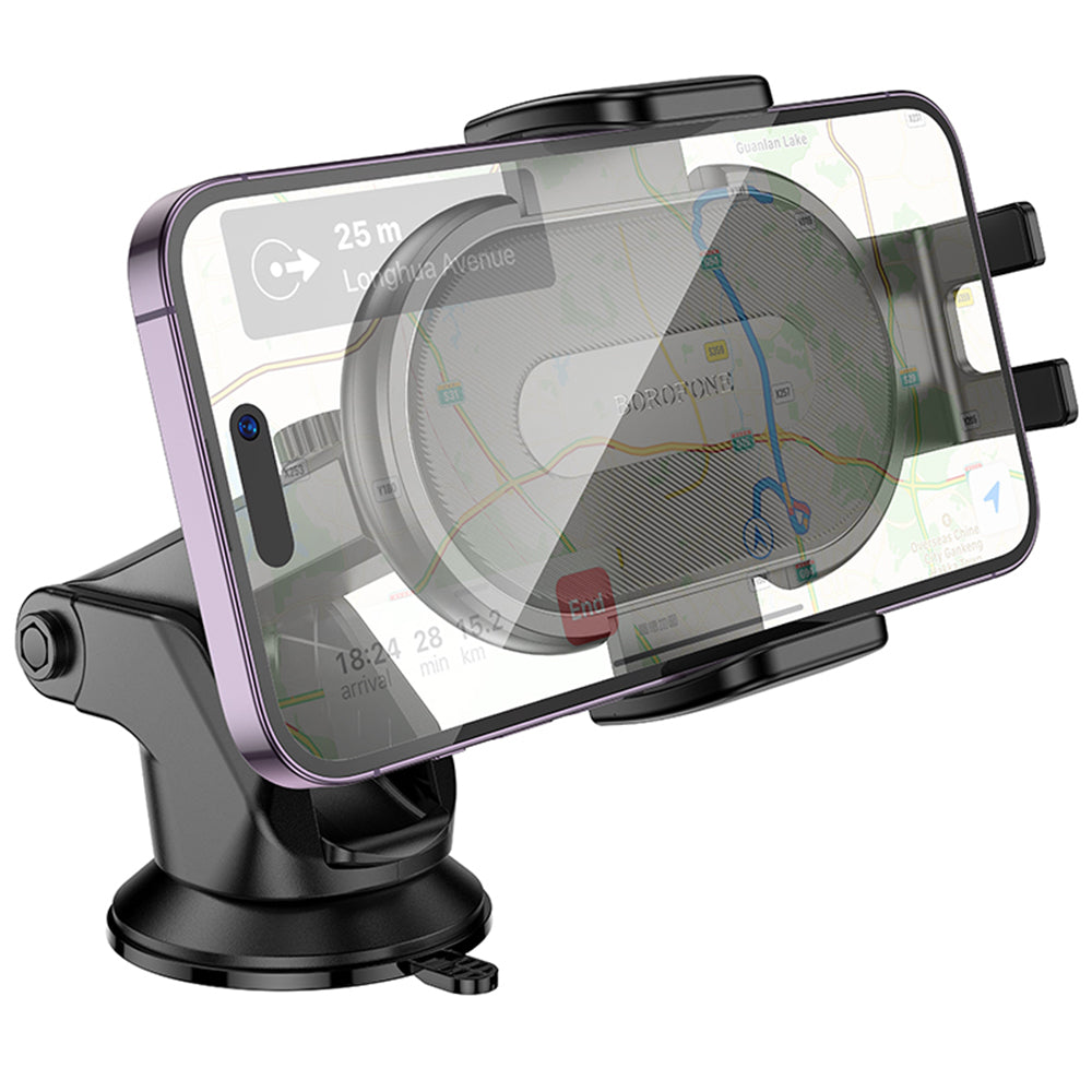 Suport Borofone Rio (BH134), for Dashboard/Windshield, 360° Adjust, ABS, Silicone, 4.5–7", Negru