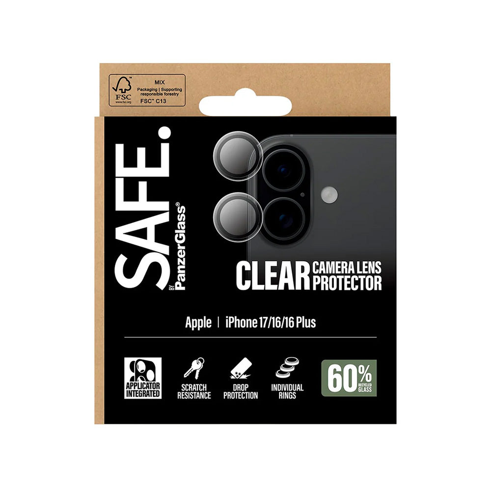 Folie de protectie PanzerGlass® SAFE. Camera Lens compatibil cu iPhone 17 / iPhone 16 / iPhone 16 Plus, Transparent