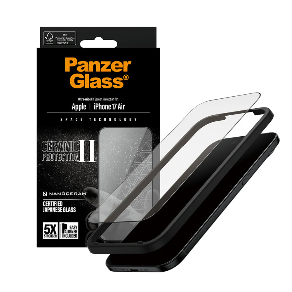 Folie de protectie PanzerGlass® Ultra-Wide Fit Ceramic II w. EasyAligner compatibil cu iPhone 17 Air, Negru