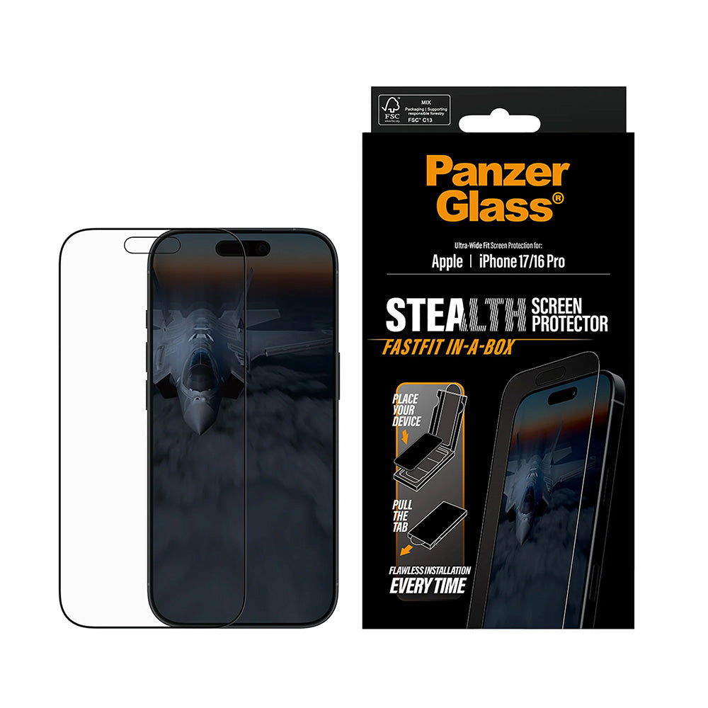 Folie de protectie PanzerGlass® Ultra-Wide Fit Stealth w. FASTFIT IN-A-BOX compatibil cu iPhone 17 / iPhone 16 Pro, Negru