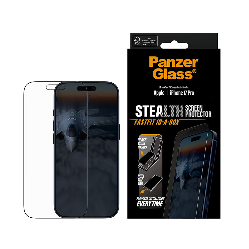 Folie de protectie PanzerGlass® Ultra-Wide Fit Stealth w. FASTFIT IN-A-BOX compatibil cu iPhone 17 Pro, Negru