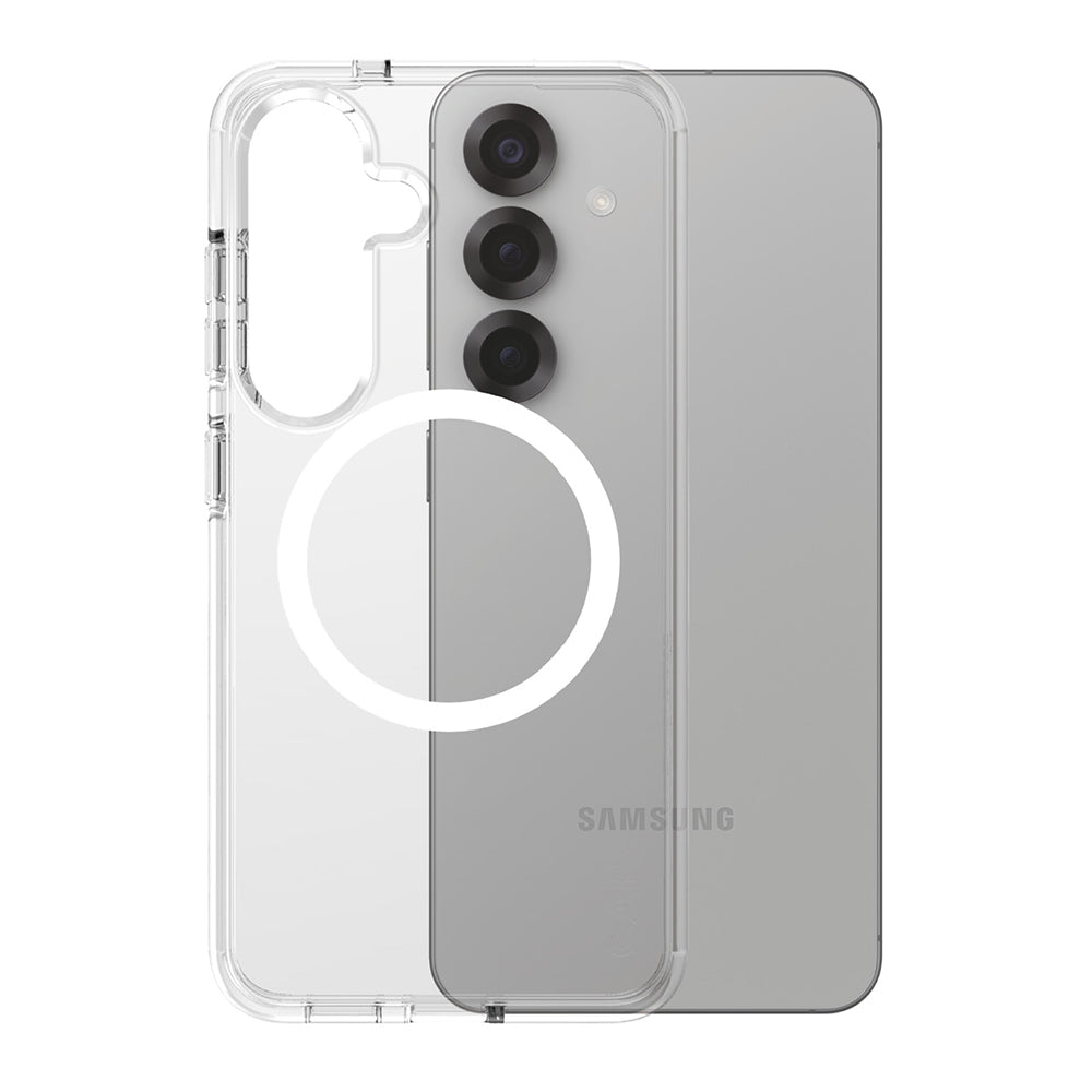 Husa de protectie PanzerGlass® CARE Flagship Urban Combat White Qi Compatible compatibil cu Samsung Galaxy S25, Transparent