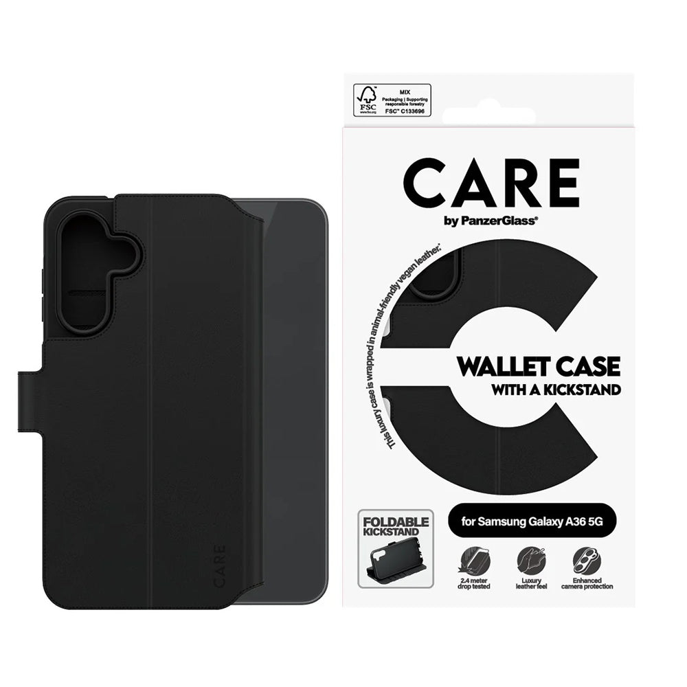Husa de protectie PanzerGlass® CARE Feature Kickstand Wallet compatibil cu Samsung Galaxy A36 5G, Negru