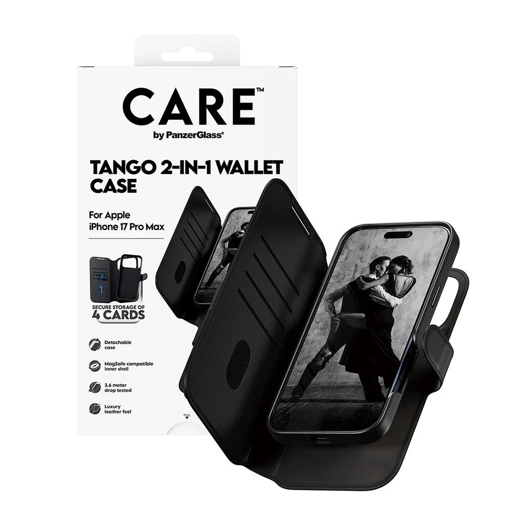 Husa de protectie PanzerGlass® CARE Feature MagSafe Tango Two-in-One Wallet compatibil cu iPhone 17 Pro Max, Negru