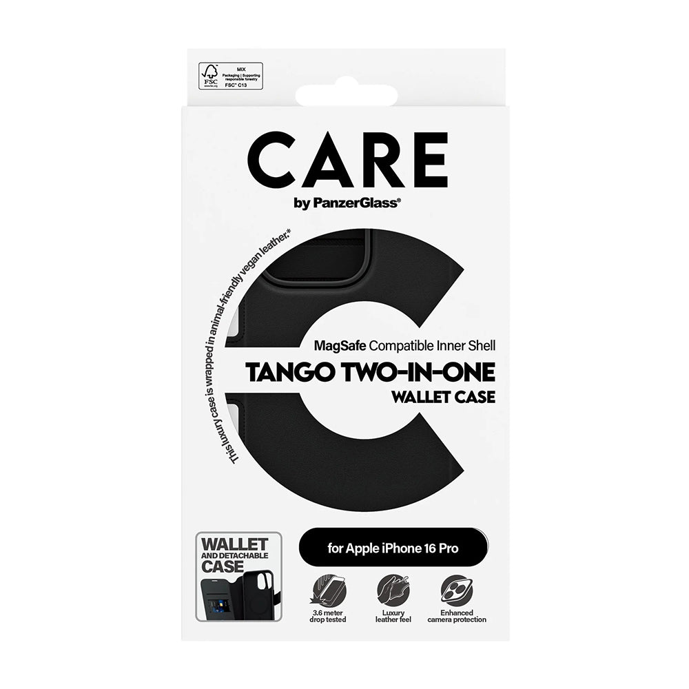 Husa de protectie PanzerGlass® CARE Feature MagSafe Tango Two-in-One Wallet compatibil cu iPhone 16 Pro, Negru