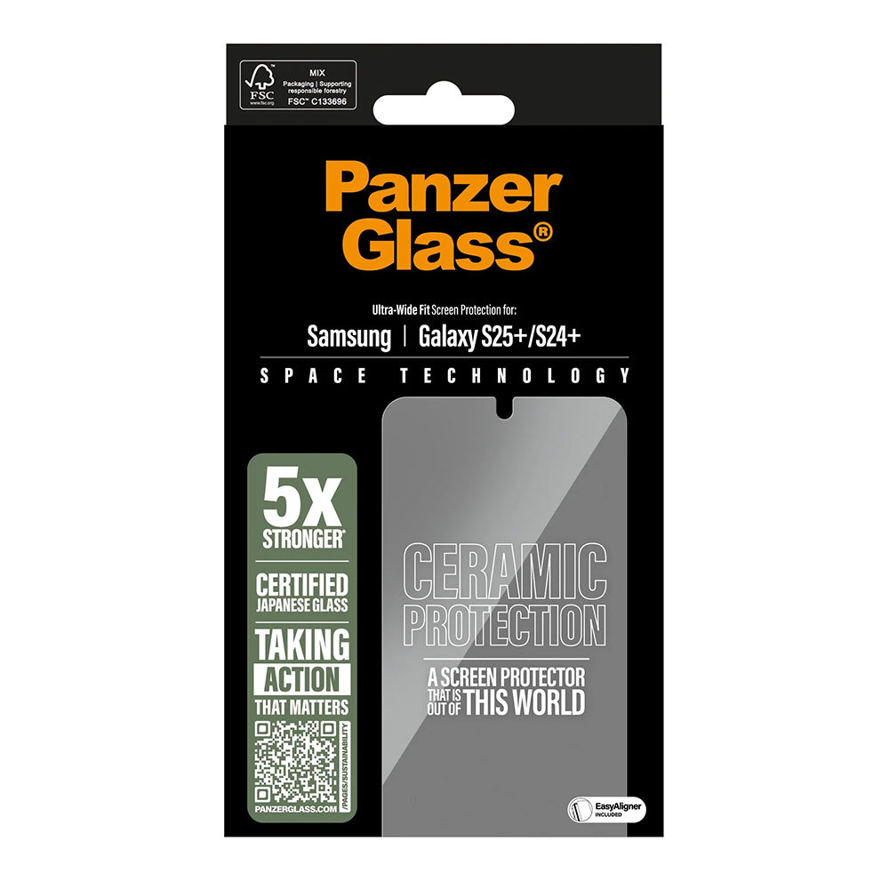 Folie de protectie PanzerGlass® Ultra-Wide Fit Ceramic w. EasyAligner compatibil cu Samsung Galaxy S25 Plus / S24 Plus, Transparent