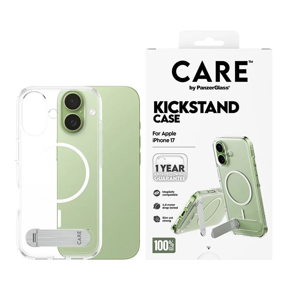 Husa de protectie PanzerGlass® CARE Feature Kickstand MagSafe compatibil cu iPhone 17, Transparent