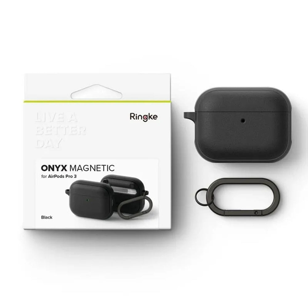Casti Ringke Protection Case Onyx Magnetic, for AirPods Pro 3, Non-Slip Texture, Carabiner Hole, Negru