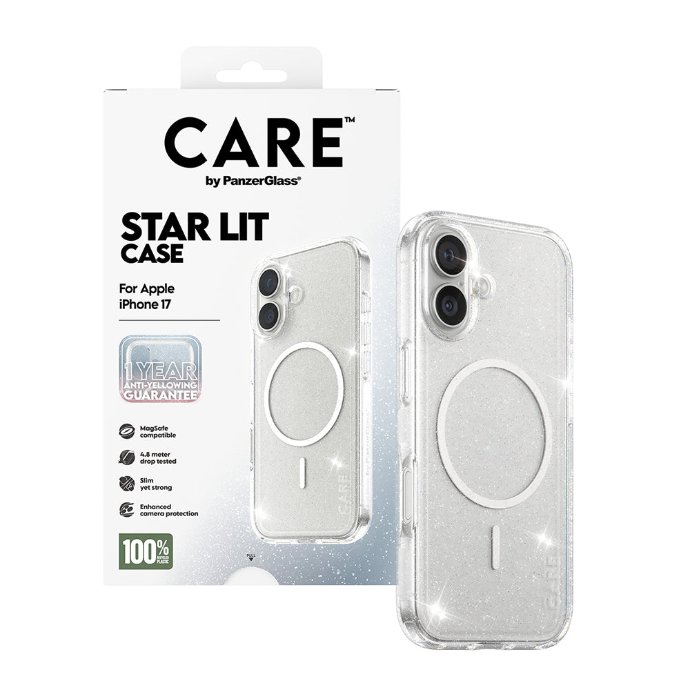 Husa de protectie PanzerGlass® CARE Flagship Urban Explorer Star Lit White MagSafe compatibil cu iPhone 17, Transparent