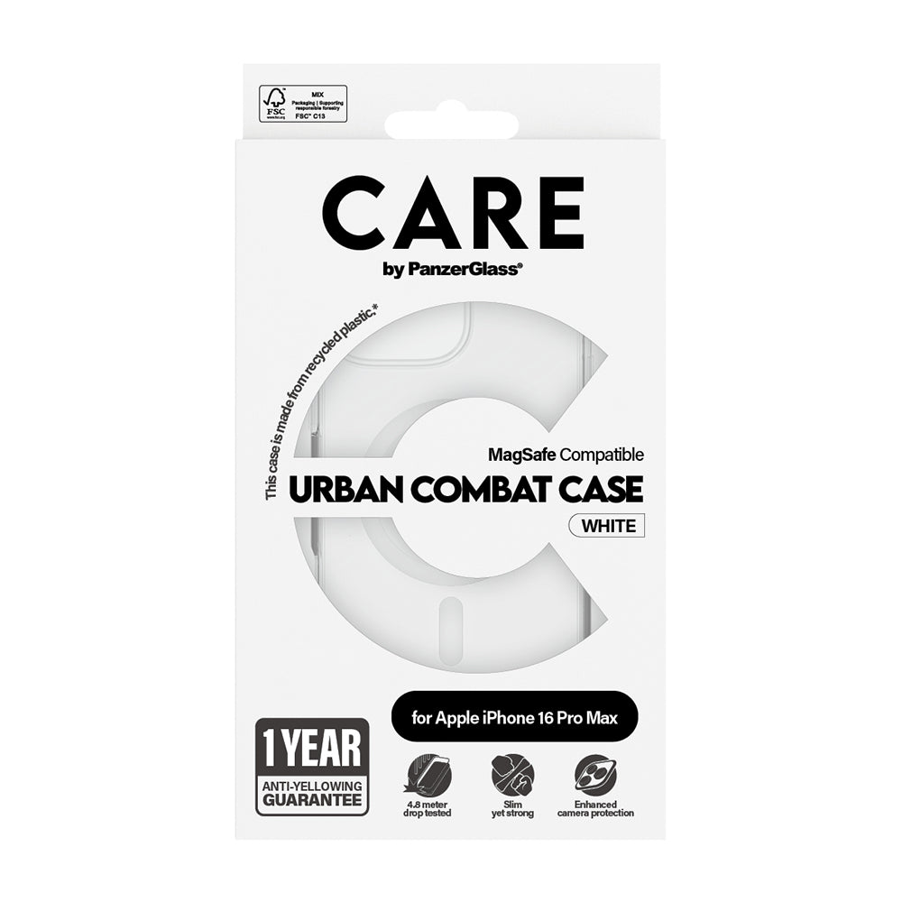 Husa de protectie PanzerGlass® CARE Flagship Urban Combat White MagSafe compatibil cu iPhone 16 Pro Max, Transparent