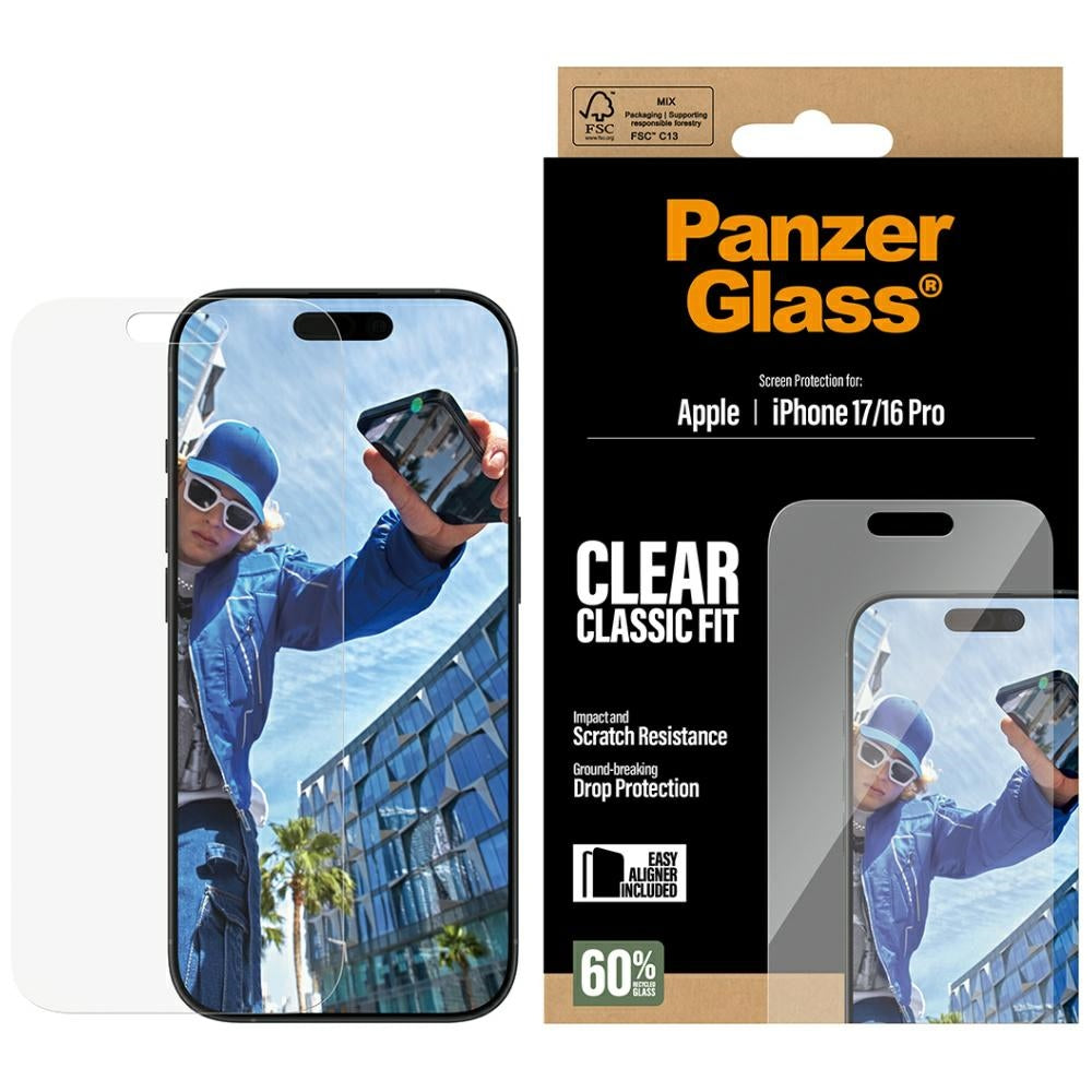 Folie de protectie PanzerGlass® Classic Fit w. EasyAligner compatibil cu iPhone 17 / iPhone 16 Pro, Transparent