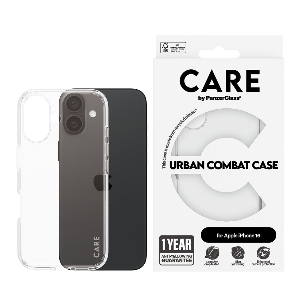 Husa de protectie PanzerGlass® CARE Flagship Urban Combat compatibil cu iPhone 16, Transparent
