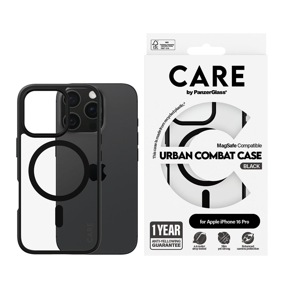 Husa de protectie PanzerGlass® CARE Flagship Urban Combat Black MagSafe compatibil cu iPhone 16 Pro, Negru