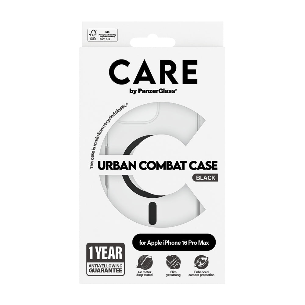 Husa de protectie PanzerGlass® CARE Flagship Urban Combat Black MagSafe compatibil cu iPhone 16 Pro Max, Transparent