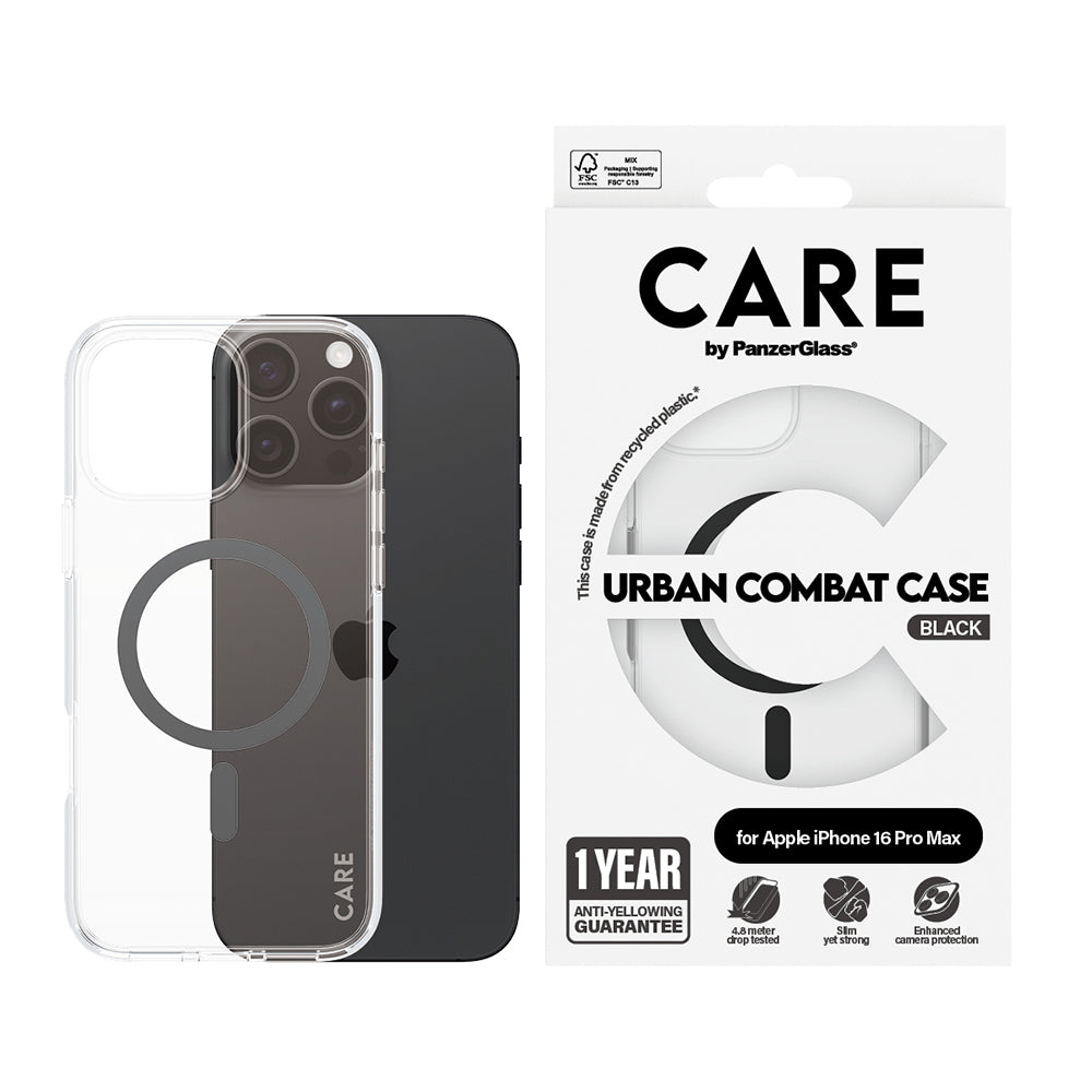 Husa de protectie PanzerGlass® CARE Flagship Urban Combat Black MagSafe compatibil cu iPhone 16 Pro Max, Transparent