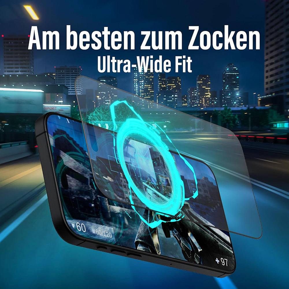 Folie de protectie PanzerGlass® Ultra-Wide Fit Gaming compatibil cu iPhone 16 Pro Max, Negru Mat