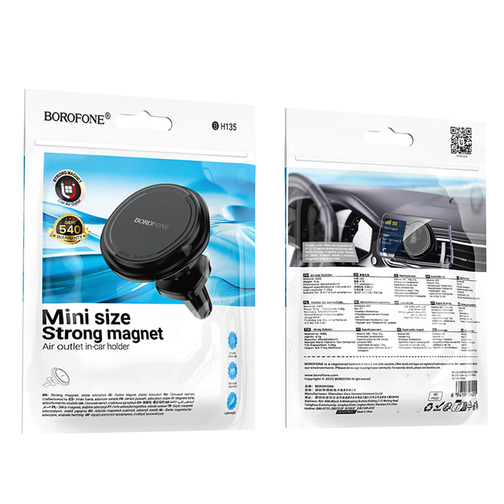 Suport Borofone Parker (BH135), Magnetic, for Air Vent, Mini Size, Negru