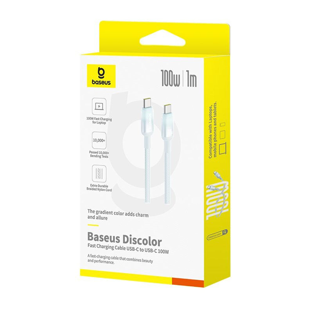 Cablu Baseus Discolor (E0420700), USB-C to USB-C, 100W, 480Mbps, 1m, Albastru /Green