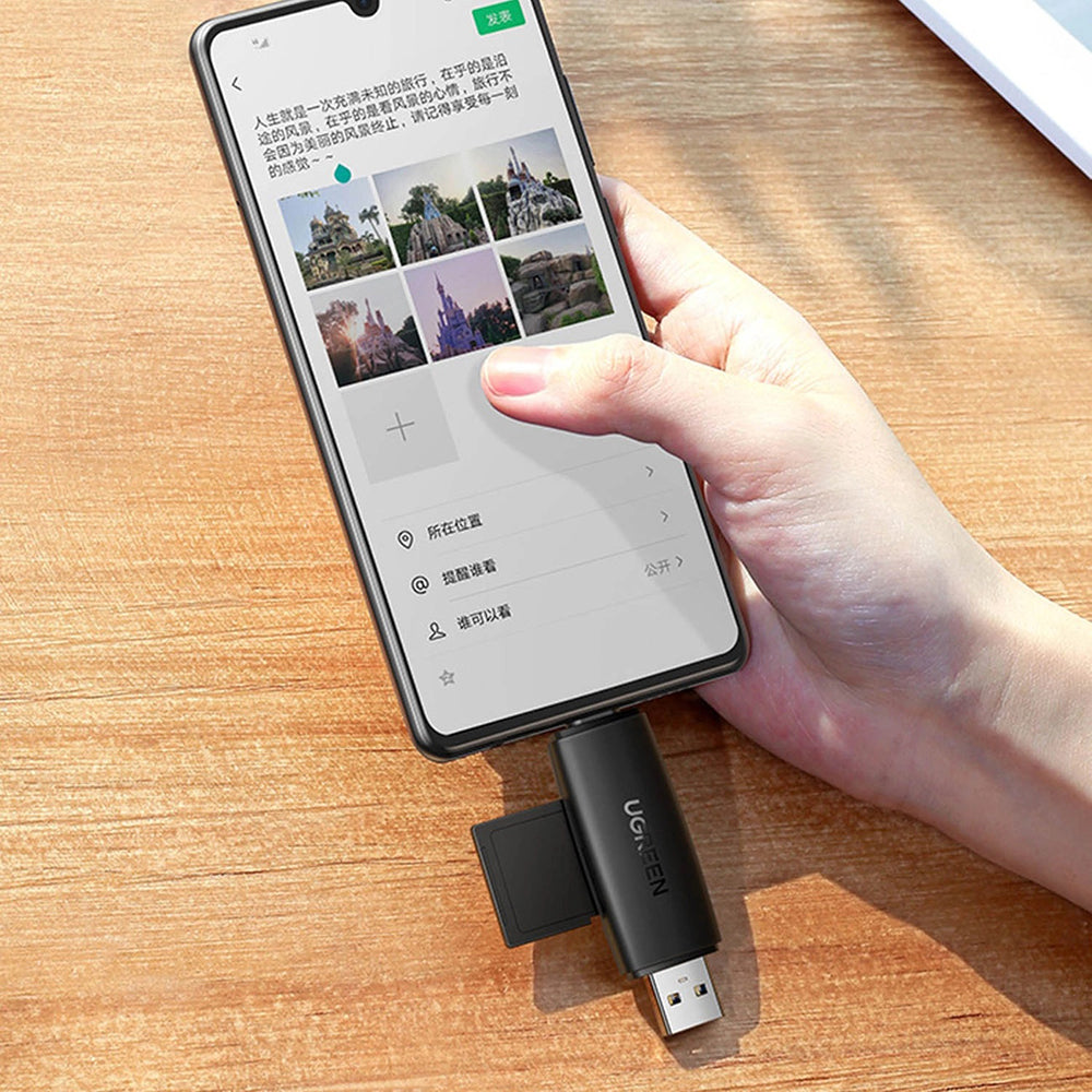 Adaptor Ugreen Cititor de Carduri CM304, USB/Type-C la SD/TF, 5Gbps, Negru