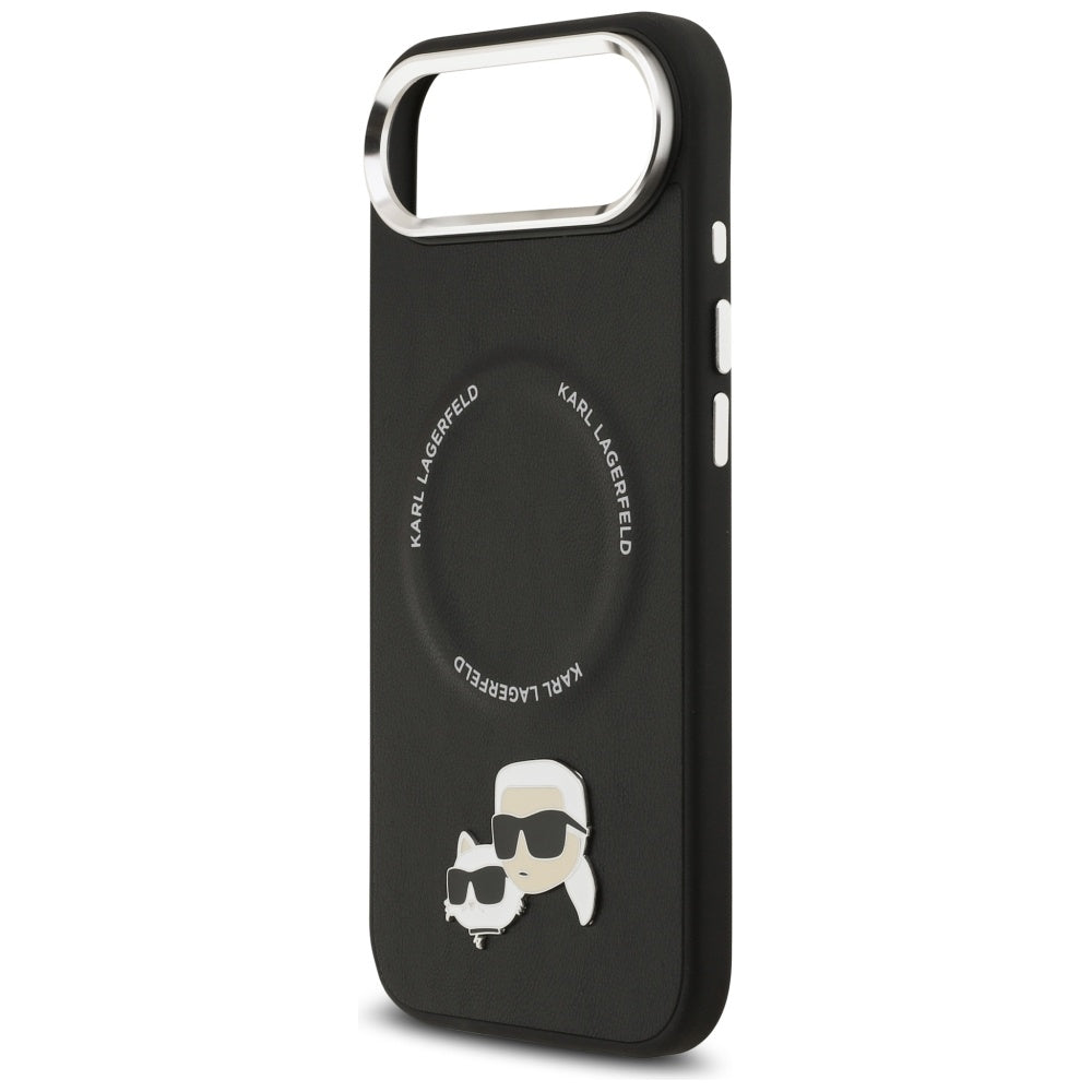 Husa de protectie Karl Lagerfeld Leather Karl & Choupette Pins MagSafe (KLHMP17MPSMLRKCK) compatibil cu iPhone 17 Air, Negru