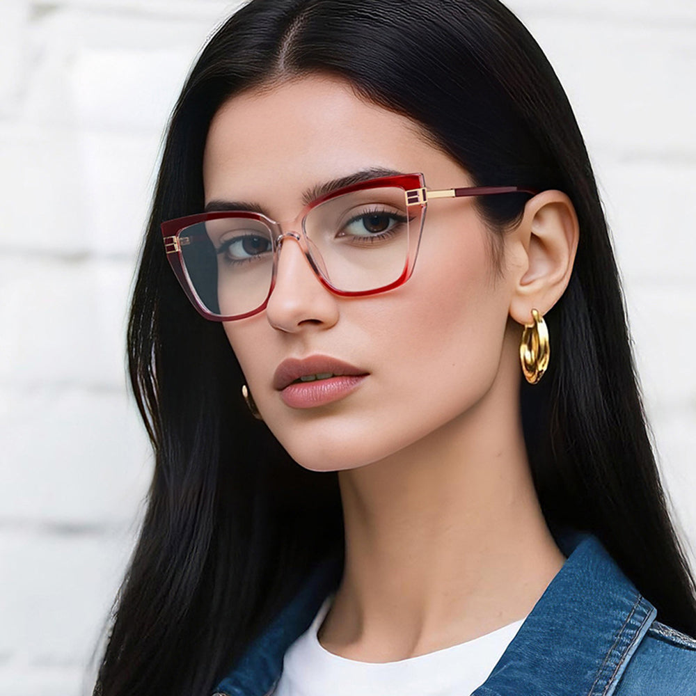 Techsuit Anti-Blue Light Glasses Reflex PC (2275), for Women, Rectangle, TR90&Metal Frame, AC Lens, Negru /Gold